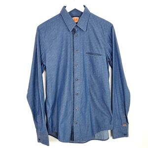 Hugo Boss Orange Label Men's Blue Size M Long Sleeve Cotton Button Up Shirt